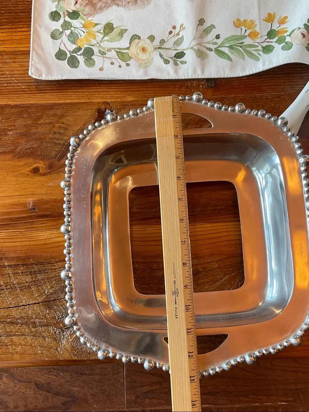 Beaded Edge Square Serving Bowl - Silver-Tone